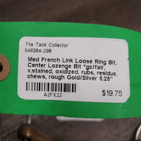 Med French Link Loose Ring Bit, Center Lozenge Bit *gc/fair, v.stained, oxidized, rubs, residue, chews, rough
