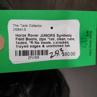 JUNIORS Synthetic Field Boots, zips *fair, clean, rubs, faded, *R-No insole, v.cracked, frayed edges & unstitched tab
