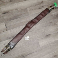 "Comfort" Wide Flat Soft Padded Leather Girth, 2x els *gc/fair, dirt, rubs, scratches, torn & stretched els, older, curled & sharp edge
