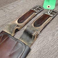 "Comfort" Wide Flat Soft Padded Leather Girth, 2x els *gc/fair, dirt, rubs, scratches, torn & stretched els, older, curled & sharp edge
