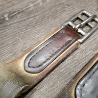 "Comfort" Wide Flat Soft Padded Leather Girth, 2x els *gc/fair, dirt, rubs, scratches, torn & stretched els, older, curled & sharp edge
