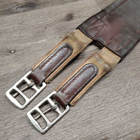 "Comfort" Wide Flat Soft Padded Leather Girth, 2x els *gc/fair, dirt, rubs, scratches, torn & stretched els, older, curled & sharp edge
