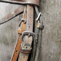 Rsd Bridle, Drop Noseband *fair, dirt, UNDONE stitching, cracks, older, stiff, dry, rubs, faded
