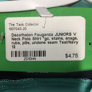 JUNIORS V Neck Polo Shirt *gc, stains, snags, rubs, pills, undone seam