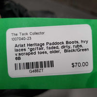 Paddock Boots, hvy laces *gc/fair, faded, dirty, rubs, v.scraped toes, older