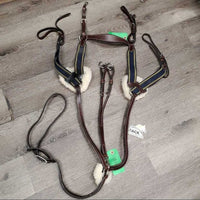Padded Leather & Elastic 5 Point Breastplate, Running Attach *vgc, mouse chews, clean & mnr dirt, xholes
