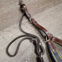Padded Leather & Elastic 5 Point Breastplate, Running Attach *vgc, mouse chews, clean & mnr dirt, xholes

