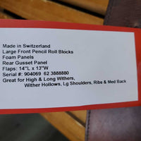16.5/17" M/W *5" Courbette Alpina Close Contact, 2 Billet Guards, Large Front Pencil Roll Blocks, Foam Panels, Rear Gusset Panel, Flaps: 14"L x 13"W Serial #: 904069 62 3888880
