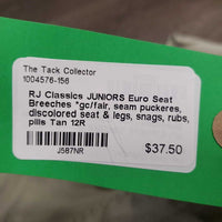 JUNIORS Euro Seat Breeches *gc/fair, seam puckeres, discolored seat & legs, snags, rubs, pills
