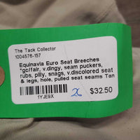 Euro Seat Breeches *gc/fair, v.dingy, seam puckers, rubs, pilly, snags, v.discolored seat & legs, hole, pulled seat seams
