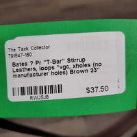 Pr "T-Bar" Stirrup Leathers, loops *vgc, xholes (no manufacturer holes)