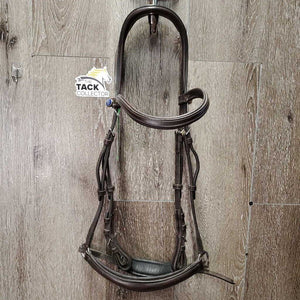 "Expert" Anatomical Monocrown Bridle, Drop Noseband, chin pad *vgc, mnr dirt & rubs, mismatched chin pad