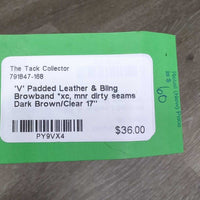 'V' Padded Leather & Bling Browband *xc, mnr dirty seams
