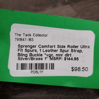 Comfort Side Roller Ultra Fit Spurs, 1 Leather Spur Strap, Bling Buckle *vgc, mnr dirt
