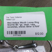 Med Hollow Mouth Loose Ring Snaffle Bit *gc, clean, rubs, scratches, chews
