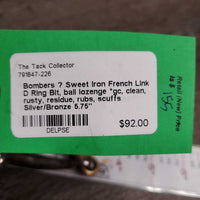 Sweet Iron French Link Hunter D Ring Bit, ball lozenge *gc, clean, rusty, residue, rubs, scuffs