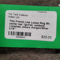 Thin French Link Loose Ring Bit, center bar *gc/fair, oxidized, v.stained, chews