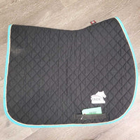 Quilt Jumper Saddle Pad, "All Things Equine" *gc, clean, rubs, faded, mnr hair, dirt, puckers, stains, pills
