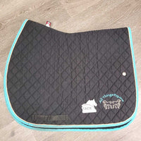 Quilt Jumper Saddle Pad, "All Things Equine" *gc, clean, rubs, faded, mnr hair, dirt, puckers, stains, pills
