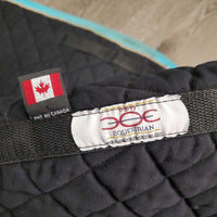 Quilt Jumper Saddle Pad, "All Things Equine" *gc, clean, rubs, faded, mnr hair, dirt, puckers, stains, pills
