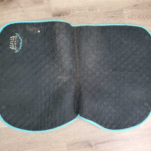 Quilt Jumper Saddle Pad, "All Things Equine" *gc, clean, rubs, faded, mnr hair, dirt, puckers, stains, pills