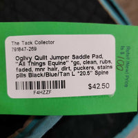 Quilt Jumper Saddle Pad, "All Things Equine" *gc, clean, rubs, faded, mnr hair, dirt, puckers, stains, pills
