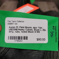 Pr Field Boots, zips *fair, UNDONE/Holey Calves, Stuck L Zip, dirty, rubs, faded
