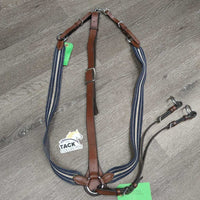 Leather & Elastic Breastplate, Running Martingale Attach, snaps *gc, clean, stains, xholes, rubs, faded
