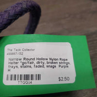 Narrow Round Hollow Nylon Rope Halter *gc/fair, dirty, broken strings, frays, stains, faded, snags
