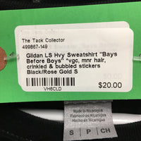 LS Hvy Sweatshirt "Bays Before Boys" *vgc, mnr hair, crinkled & bubbled stickers