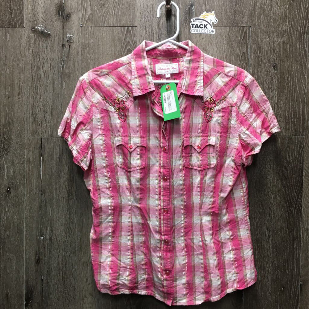 SS Western Shirt, snaps, embroidered *gc, puckered, curled edges, crinkles