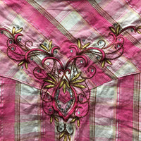 SS Western Shirt, snaps, embroidered *gc, puckered, curled edges, crinkles
