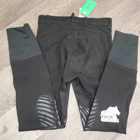Hvy Cotton EuroSeat Breeches *gc, undone seam stitching, peeled stickies, mnr linty, hair, curled inner waist, pilly edges
