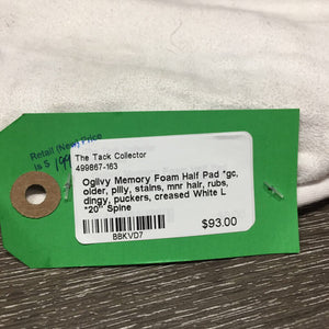 Memory Foam Half Pad *gc, older, pilly, stains, mnr hair, rubs, dingy, puckers, creased