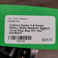 3 # Round Glittery Show Numbers, Eggbutt, Velvet Bag, Bag, Pin *new
