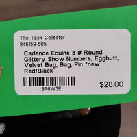 3 # Round Glittery Show Numbers, Eggbutt, Velvet Bag, Bag, Pin *new