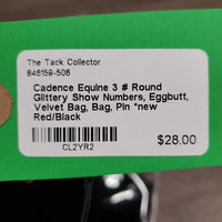 3 # Round Glittery Show Numbers, Eggbutt, Velvet Bag, Bag, Pin *new