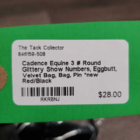 3 # Round Glittery Show Numbers, Eggbutt, Velvet Bag, Bag, Pin *new
