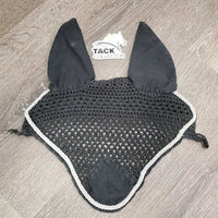 Crochet Fly Veil Ear Bonnet, piping *gc/fair, clean, v.faded, curled, frays, residue, NO String
