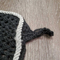 Crochet Fly Veil Ear Bonnet, piping *gc/fair, clean, v.faded, curled, frays, residue, NO String
