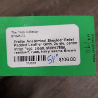 Anatomical Shoulder Relief Padded Leather Girth, 2x els, center strap *vgc, clean, stains?film, residue?, rubs, hairy seams
