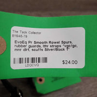 Pr Smooth Rowel Spurs, rubber guards, lthr straps *vgc/gc, mnr dirt, scuffs
