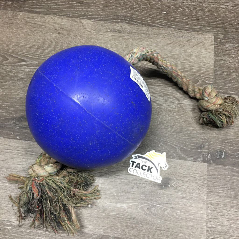 Romp-n-Roll Jolly Ball 15 cmStall Rubber Ball, Rope *vgc, clean & mnr dirt & stain