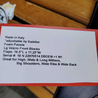 18" *XW 6.5" Equipe Bocelli Monoflap Dressage, Red Equipe Cover, Foam Panels, Lg Velcro Front Blocks, Flaps: 16.5"L x 11.25"W Serial #: 18 N 22970514 DBOEM +1 M1
