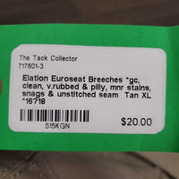 Euroseat Breeches *gc, clean, v.rubbed & pilly, mnr stains, snags & unstitched seam
