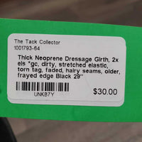 Thick Neoprene Short Girth, 2x els *gc, dirty, stretched elastic, torn tag, faded, hairy seams, older, frayed edge
