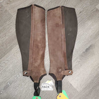 Pr Suede Half Chaps *vgc/gc, mnr dirt, stains, rubs, stretched els, cracking/peeling
