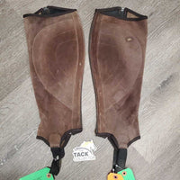 Pr Suede Half Chaps *vgc/gc, mnr dirt, stains, rubs, stretched els, cracking/peeling
