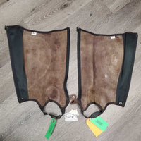 Pr Suede Half Chaps *vgc/gc, mnr dirt, stains, rubs, stretched els, cracking/peeling
