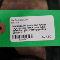 Pr Suede Half Chaps *vgc/gc, mnr dirt, stains, rubs, stretched els, cracking/peeling
